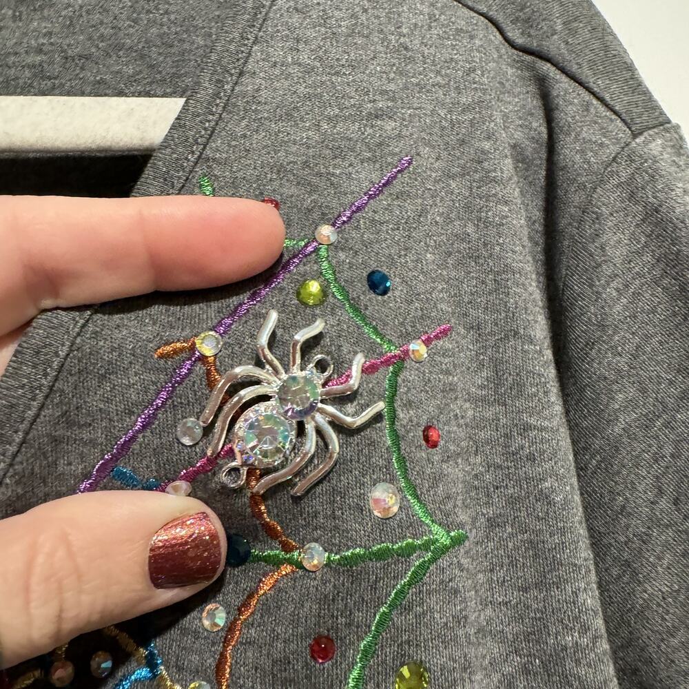 Quacker Factory Gray Halloween Spider Web Rhinestone Top Plus Size 3X - Picture 3 of 6